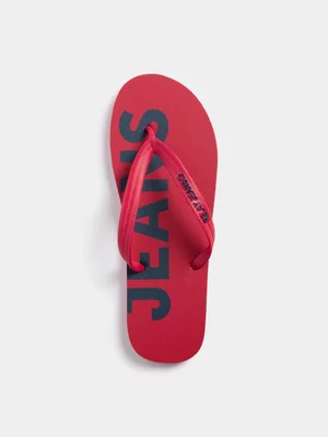 Relay Jeans Mens Printed Rubber Red/Blue Flip Flops
