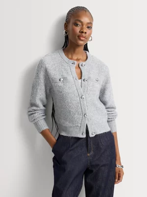 Boucle Knit Long Sleeve Cardigan