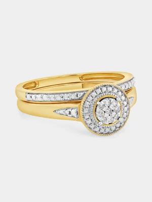 Yellow Gold Earth Grown Diamond Multi-Stone Round Halo Twinset Ring