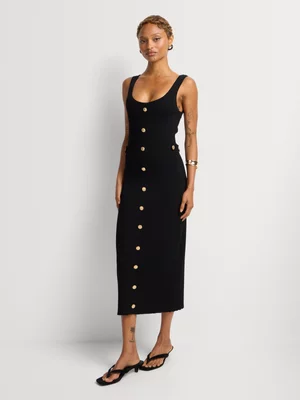 Bodycon Button Detail Knitwear Midi Dress