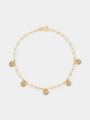 Yellow Gold Disc Pendant Ball Chain Bracelet