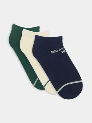Relay Jeans Men's Trainer Liner Ecru/Forrest Green/Navy Socks