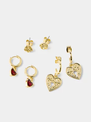 Women's Cotton On Gold 3 Pack Mid Earrings