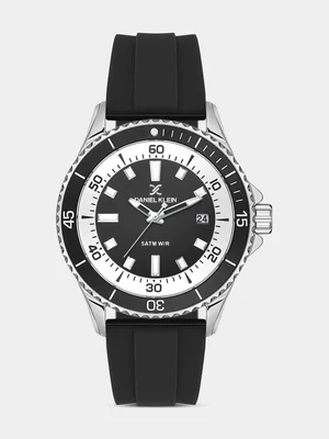 Daniel Klein Silver & Black Plated Black Dial Black Silicone Watch