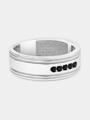 Sterling Silver Black Cubic Zirconia Double Groove Ring