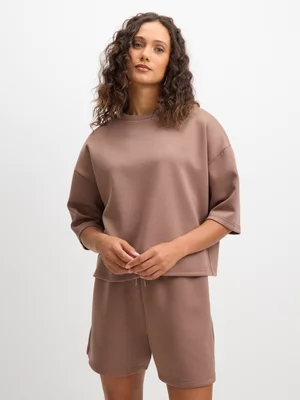 Exact Women's Beige Cropped Scuba Boxy Top