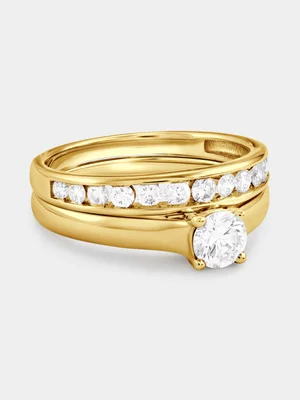 Yellow Gold 1.00ct Lab Grown Diamond Round Solitaire Channel Twinset Ring