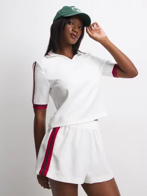 The FIX Women's White Shaakira Pull On Shorts With Side Tape 