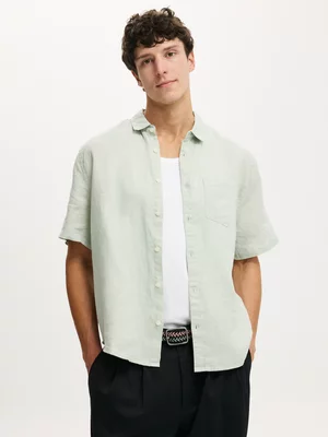 Men's Cotton On Green Relaxed Linen Short Sleeve Shirt