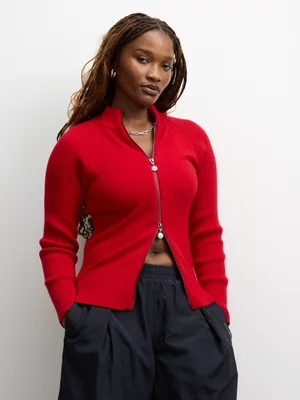 Redbat Women's Two Way Zip Red Knitwear 