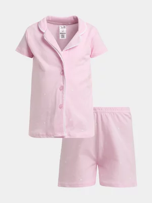 Jet Younger Girls Pink Polka Dot Button Through Pyjama Set
