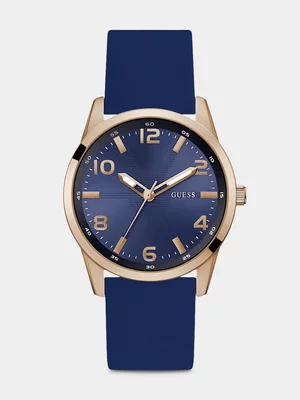 Guess Monte Rose Plated Blue Silicone Watch