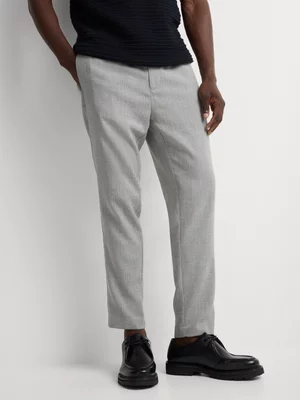 Markham Men's Smart Slim Tapered Textured Jet Pocket Grey Trousers