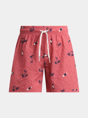 Exact Younger Boy's Red Textured Palm Print Swim Shorts 