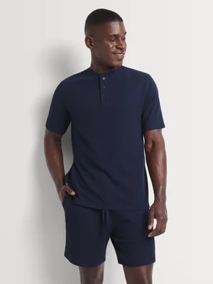Markham Men's Short Sleeve Waffle Navy Sleepwear Top