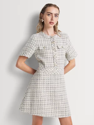 Boucle Fit And Flare Button Dress