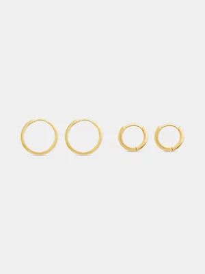 14ct Gold Plated Hoop Earrings 2-Pack Set 