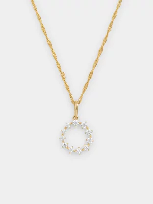 Yellow Gold Cubic Zirconia Circle Pendant on Chain