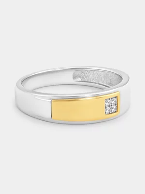 Yellow Gold & Sterling Silver Lab Grown Diamond Square Rectangle Ring 