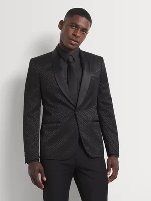 Markham Men's Slim Black Geometric Tuxedo Suit Jacket 