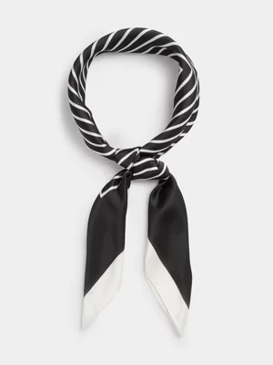 Exact Women's Black & White Striped Satin Scarf