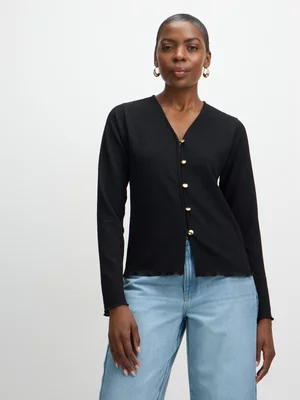 Jet Women’s Black Long Sleeve Crinkle Knit Top