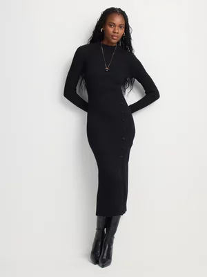Knitwear Button Detail Column Dress