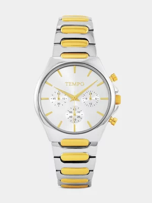 Tempo Gold Plated Silver Tone Dial Two-Tone Bracelet Watch 