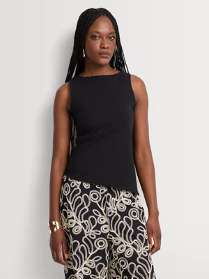 Boat Neck Pleated Asymmetrical Hem Vest