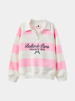 Cotton On Kids Girl Pink Rugby Raglan Sweater