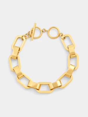 Tempo Jewellery Gold Plated Stainless Steel Chunky Link T-Bar Bracelet 