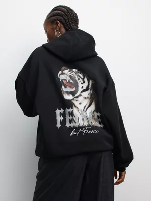 The FIX Women's Black Tiger Fleece Oversized Hoodie 