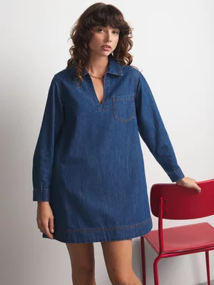Women's Canvas Denim Mini Shirt Dress