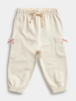 Jet Toddler Girls Ecru 3D Bows Cargo Active Pants