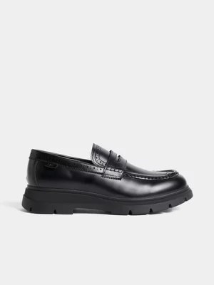 Markham Mens Chunky Pin Punch Black Loafers
