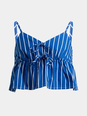 Jet Teen Girls Dark Blue Stripe Front Tie Top