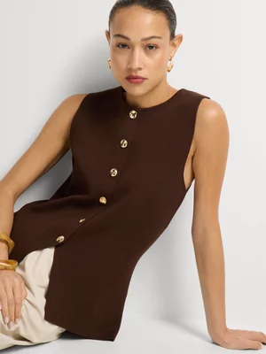 Longline Button Through Knit Vest