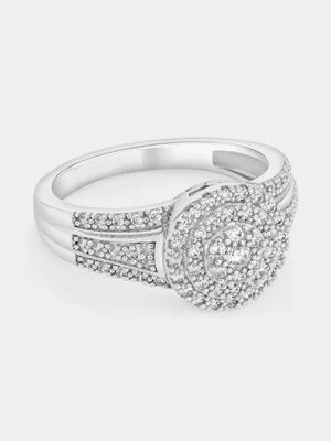 Sterling Silver Cubic Zirconia Round Double Halo Ring 