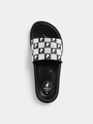 Men's Polo Black Block Monogram Pool Sandals