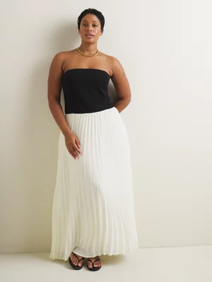 Women's Iconography Strapless Pleated Combo Fabric Dress