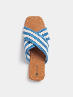 Exact Women's Blue & White Striped Crossover Sandals 