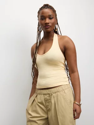 The FIX Women's Yellow Rib Halterneck Top