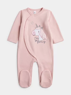 Jet Infant Girls Dusty Pink Unicorn Fleece Sleepsuit