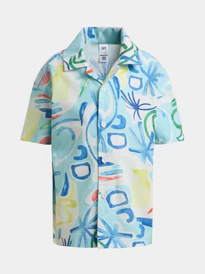 Jet Younger Boys Blue Abstract Palm Print Shirt