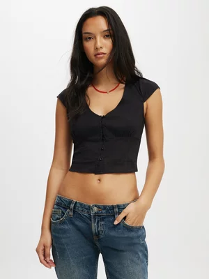 Women's Cotton On Black Cap Sleeve Button Through Shirt