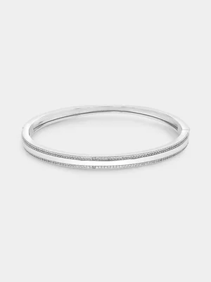 Sterling Silver White Sapphire Pavé Edge Bangle 