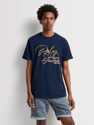 Relay Jeans Men's Regular Fit Navy Graphic T-Shirt