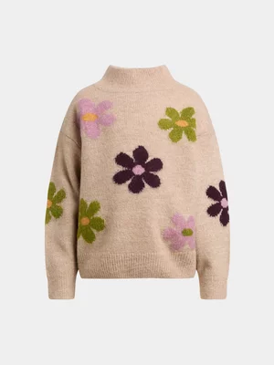 Exact Younger Girl's Natural Daisy Print Knitwear Jersey 