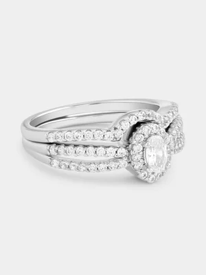 Sterling Silver Cubic Zirconia Oval Halo Pavé Twinset Ring 