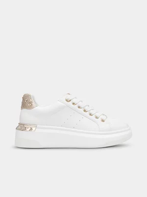 Women's Steve Madden White & Gold GLACIALR 2.0 Sneakers